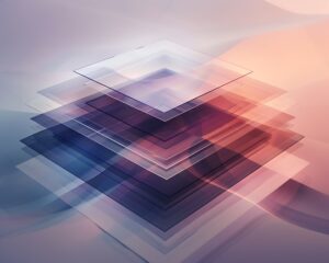 Sophisticated geometric design with layers of translucent squares, creating a modern and elegant visual effect.